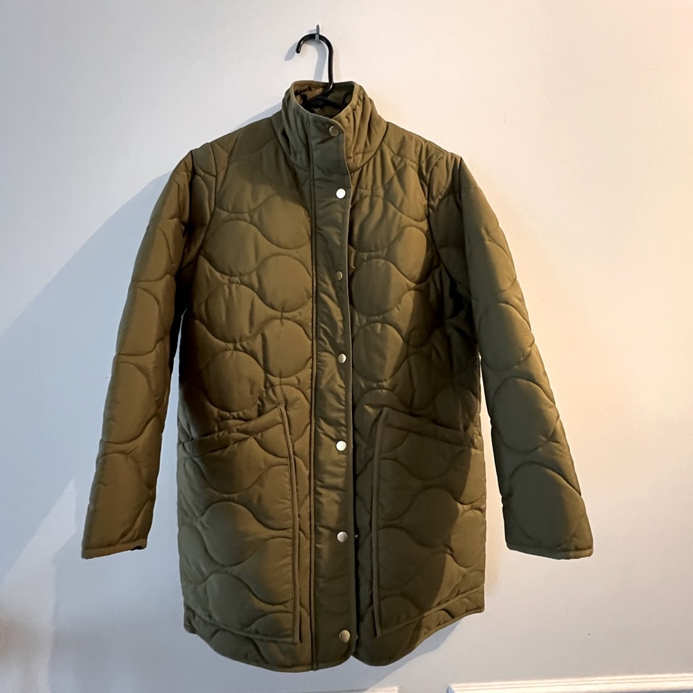 NWT J. Crew Featherless Quilted Long Puffer Jacket Size Small
